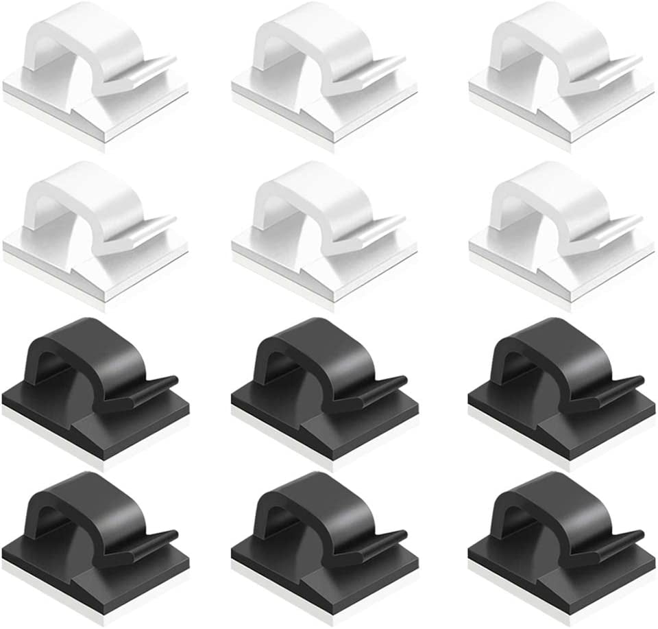 60-Piece Adhesive Cable Clips: FineGood Plastic Cable Cord Organizers for Efficient Cable Storage and Management in Home and Office - Black and White