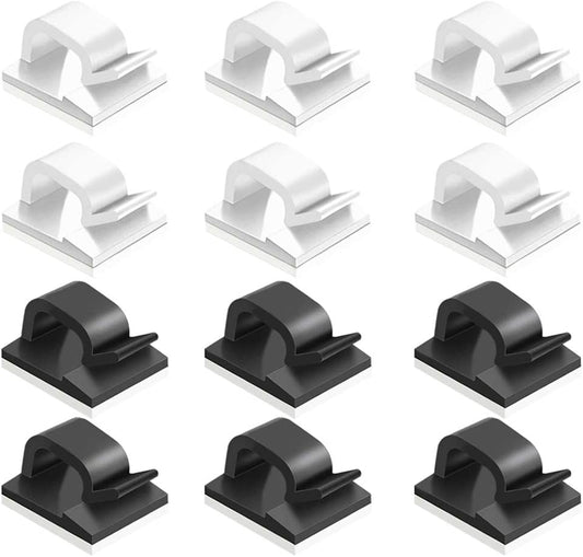 60-Piece Adhesive Cable Clips: FineGood Plastic Cable Cord Organizers for Efficient Cable Storage and Management in Home and Office - Black and White