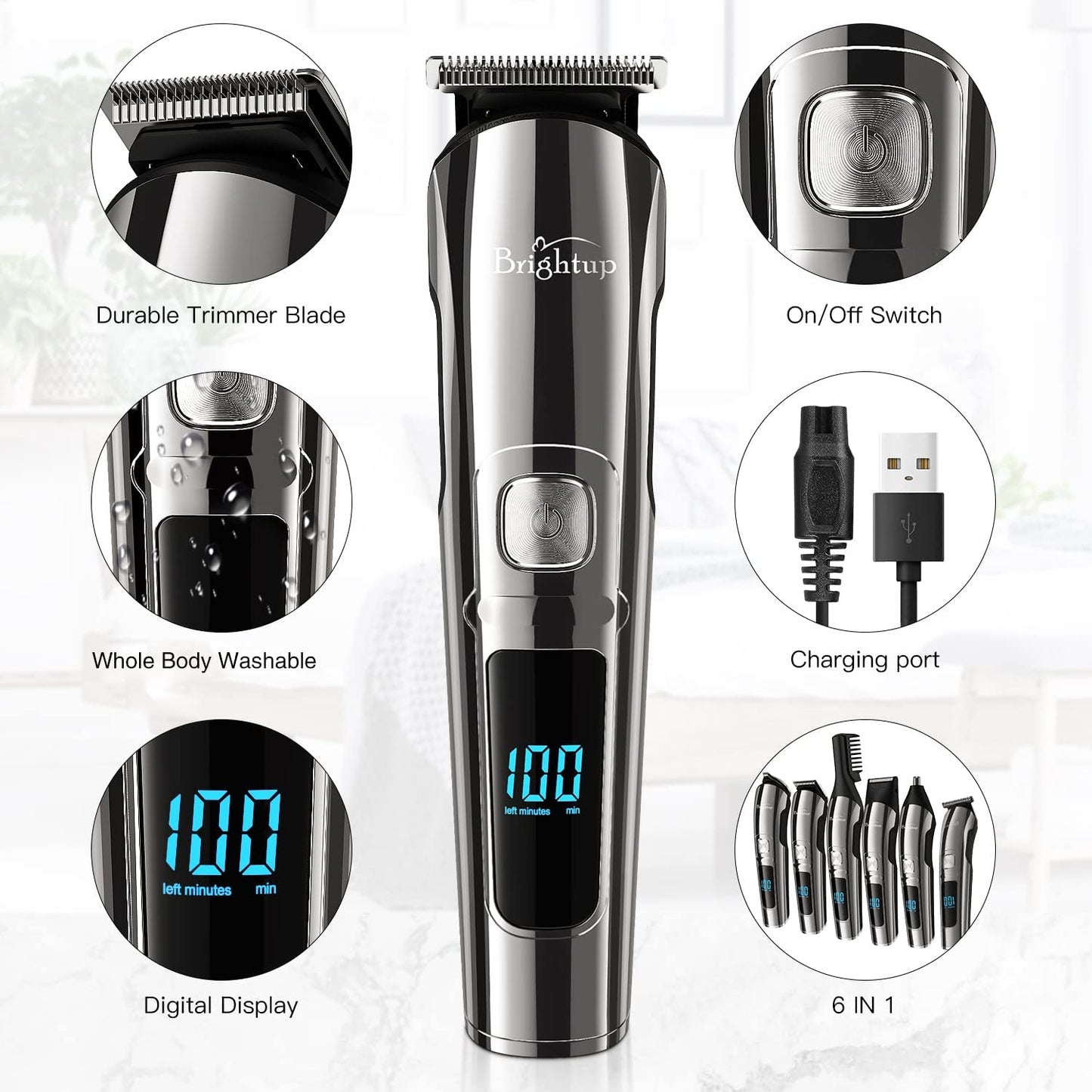 Men's Beard Trimmer - Multifunctional Hair Clippers & Trimmer - IPX7 Waterproof for Use on Mustache, Face, Nose, Ears, and Body - Electric Razor with USB Rechargeable & LCD Display 