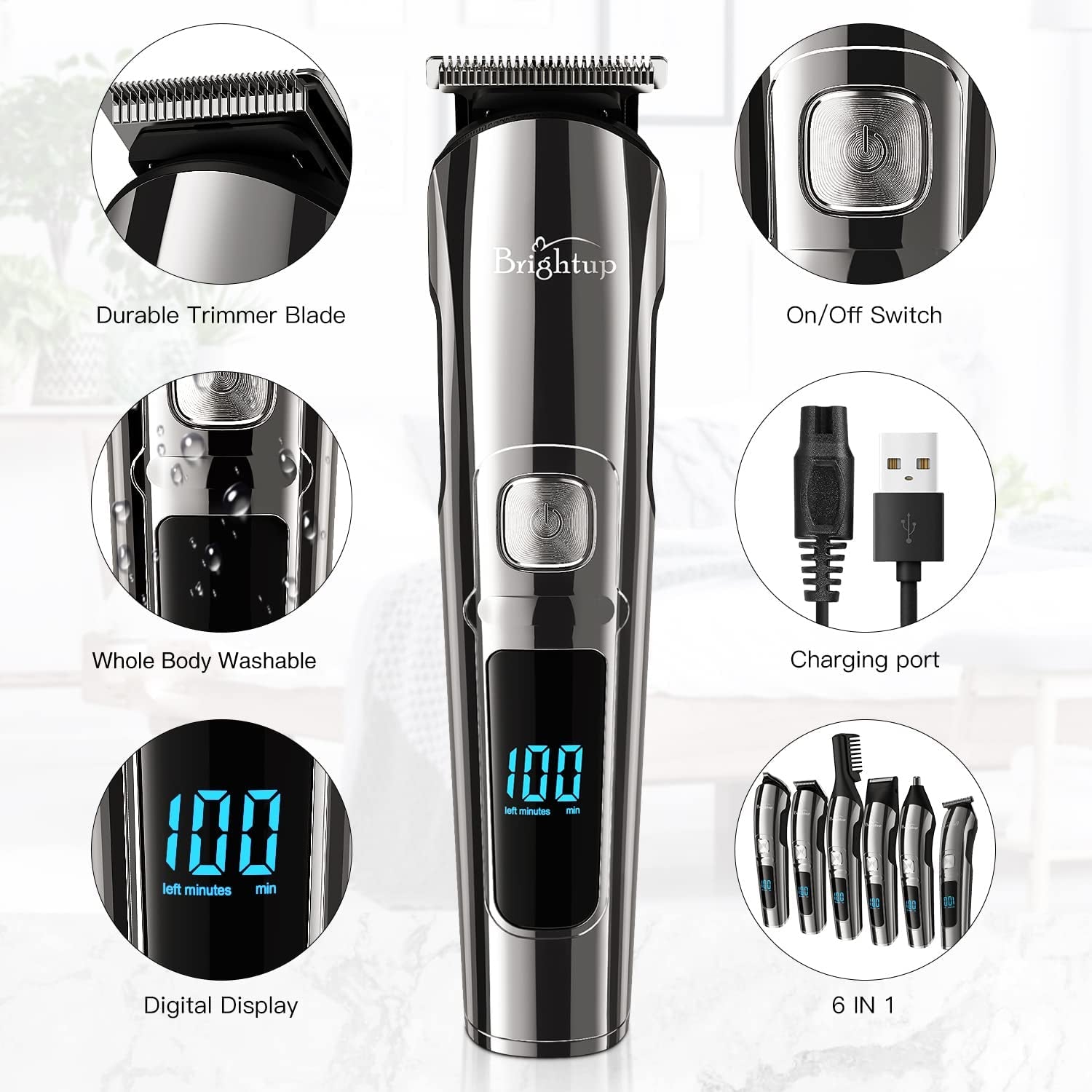 Men's Beard Trimmer - Multifunctional Hair Clippers & Trimmer - IPX7 Waterproof for Use on Mustache, Face, Nose, Ears, and Body - Electric Razor with USB Rechargeable & LCD Display 