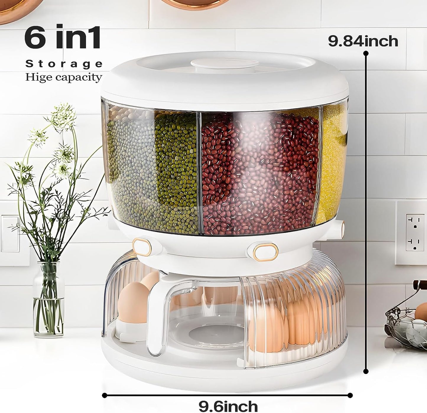 360° Rotating Large Grain and Rice Dispenser: Food Dispenser for Easy Access, Ideal for Storing Lentils, Small Beans, Barley, Oats, Rice, and Millets