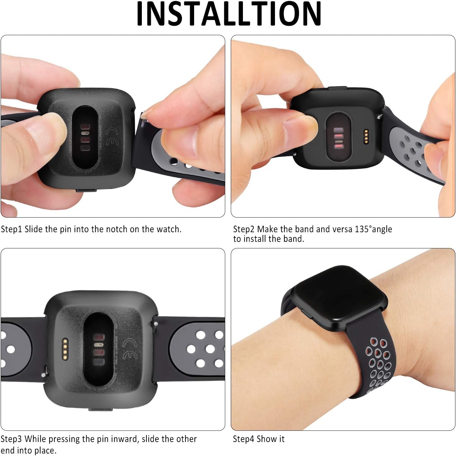 3-Pack Soft Silicone Sport Bands Compatible with Fitbit Versa 2 for Men and Fitbit Versa for Women. These bands are also compatible with Fitbit Versa Lite and Versa SE, available in both Large and Small sizes with Silver Metal Accent.