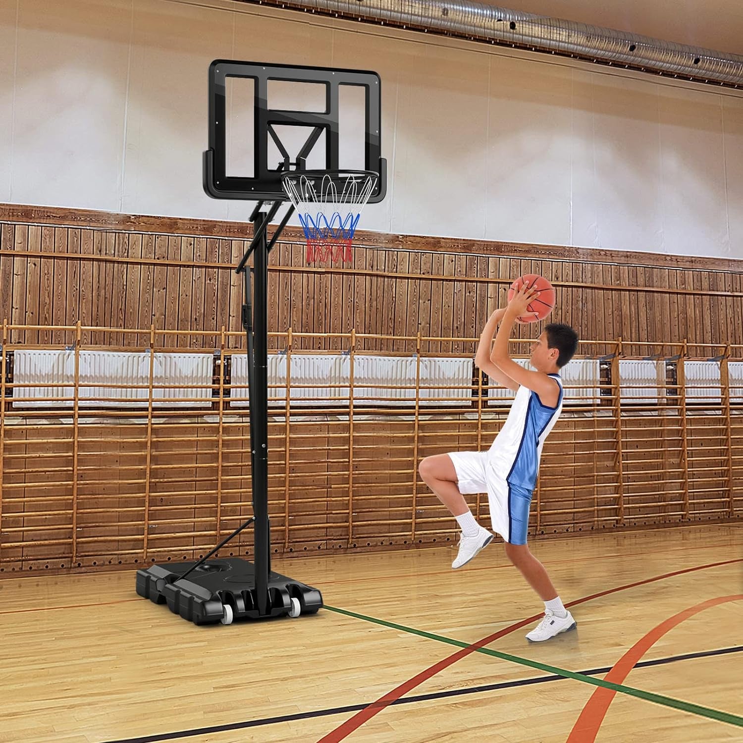 Adjustable Outdoor Basketball System with Shatterproof Backboard and Solid Metal Rim
