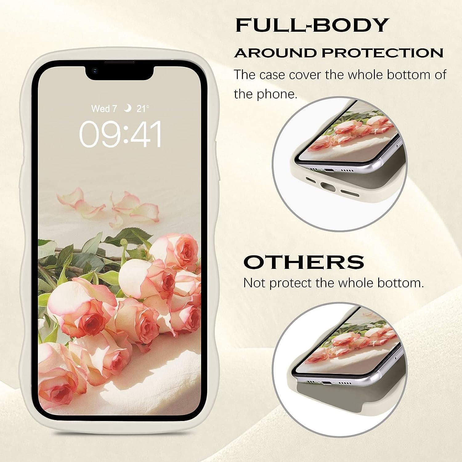 iPhone 13 Case Cute Curly Wave Frame Design Slim Soft TPU Bumper Shockproof Protective Phone Case iPhone 13 6.1 Inch, Stone