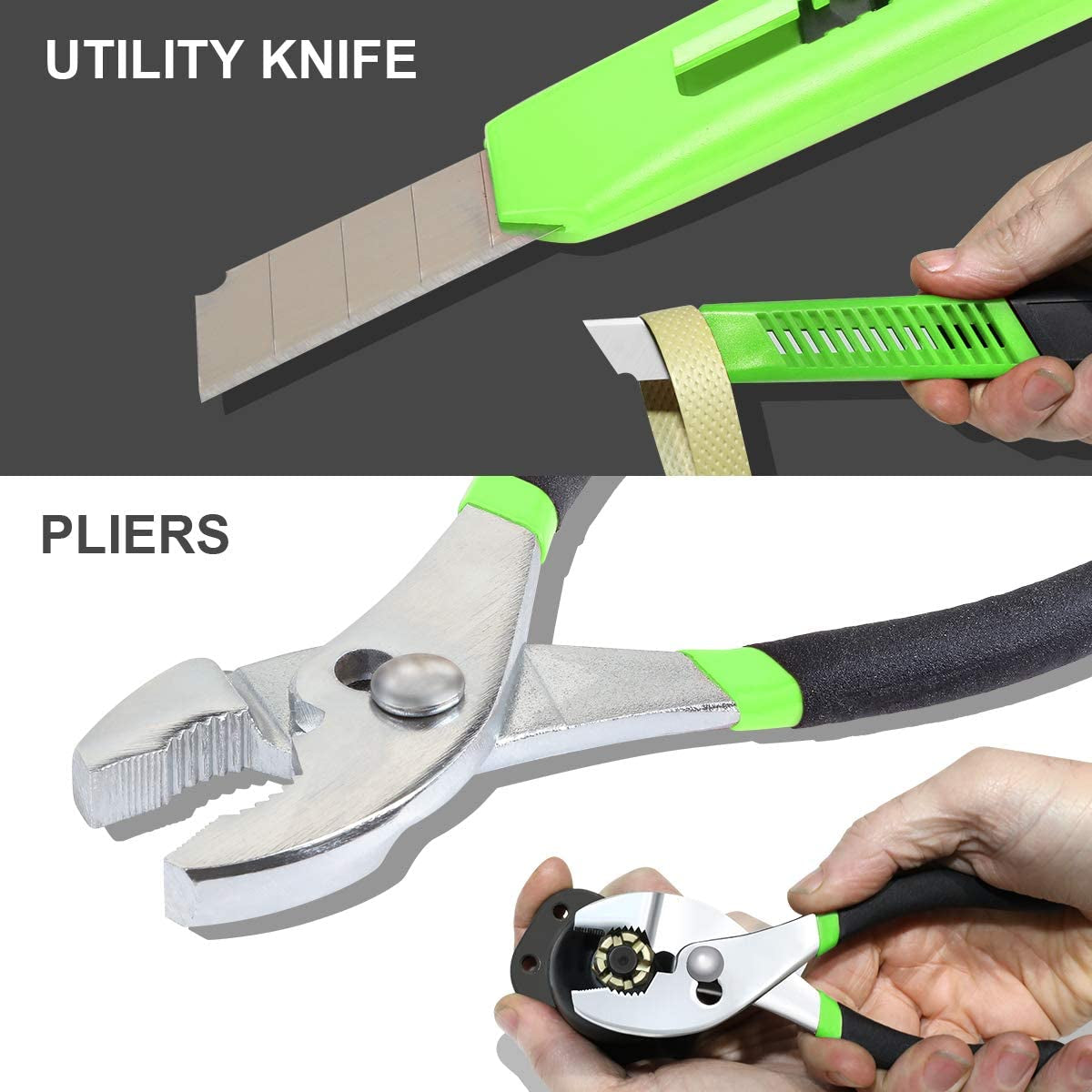 Green 39-Piece Portable Tool Kit: Includes Household Hand Toolbox with General Repair Tools such as Screwdriver, Pliers, Hammer, and Hex Keys.
