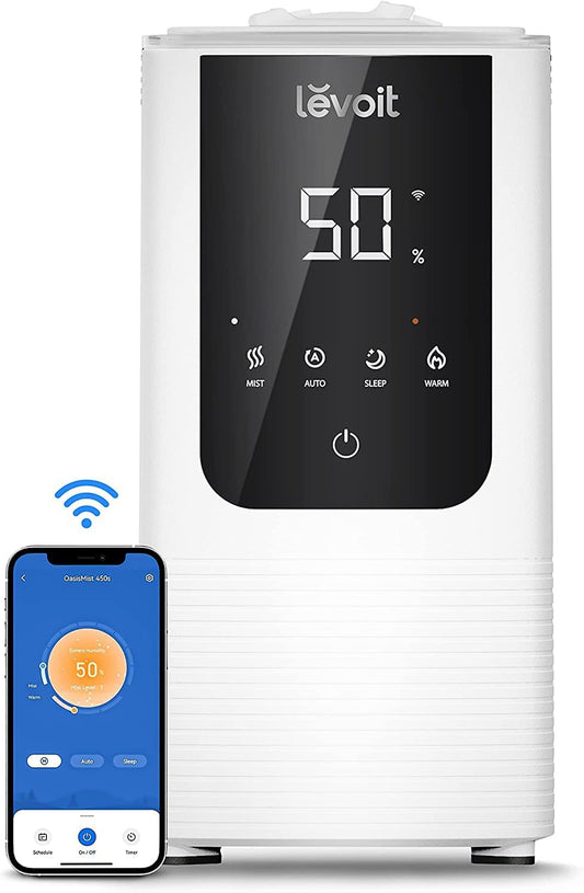 Humidifier for Bedroom Large Room Home, Oasismist Smart Cool and Warm Mist Humidifiers, Auto Customized Humidity, Ultrasonic Top Fill Oil Diffuser for Baby and Plants, Quiet, 4.5L, White