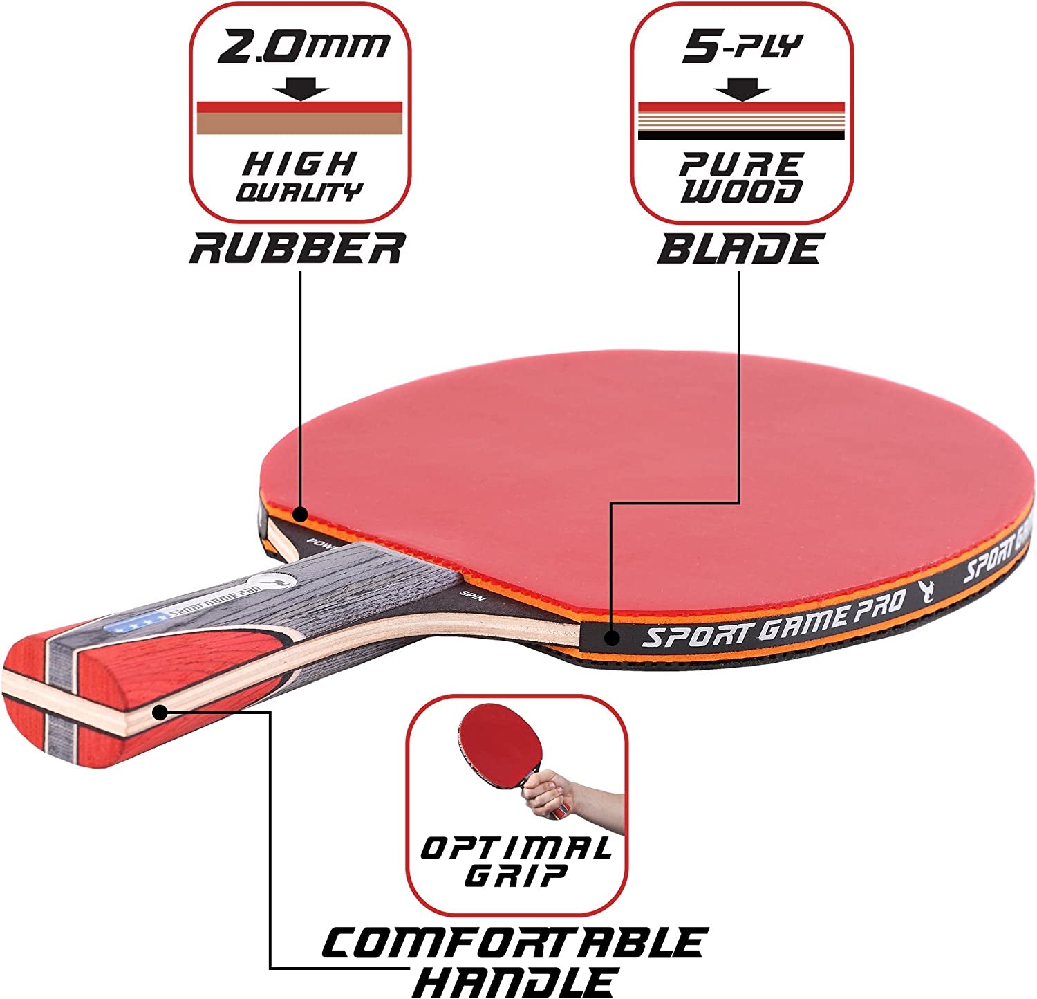  Ping Pong Paddle with Enhanced Spin and Complimentary Case