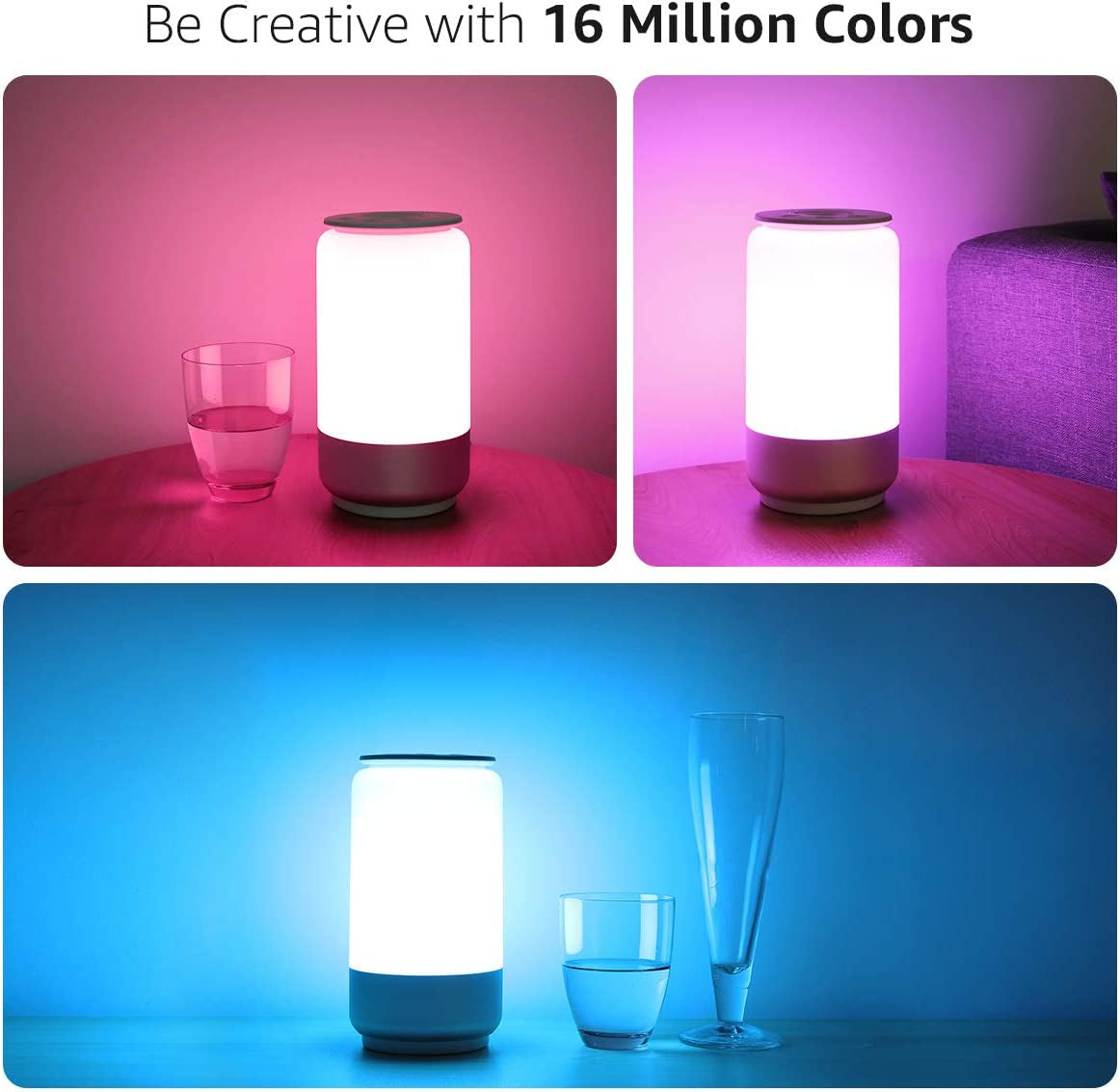 WiFi Smart Bedside Lamp: Dimmable, Works with Alexa, Google Assistant. Tunable White & Color Changing RGB Night Light. Perfect for Bedroom and Living Room. 2.4GHz WiFi Only.