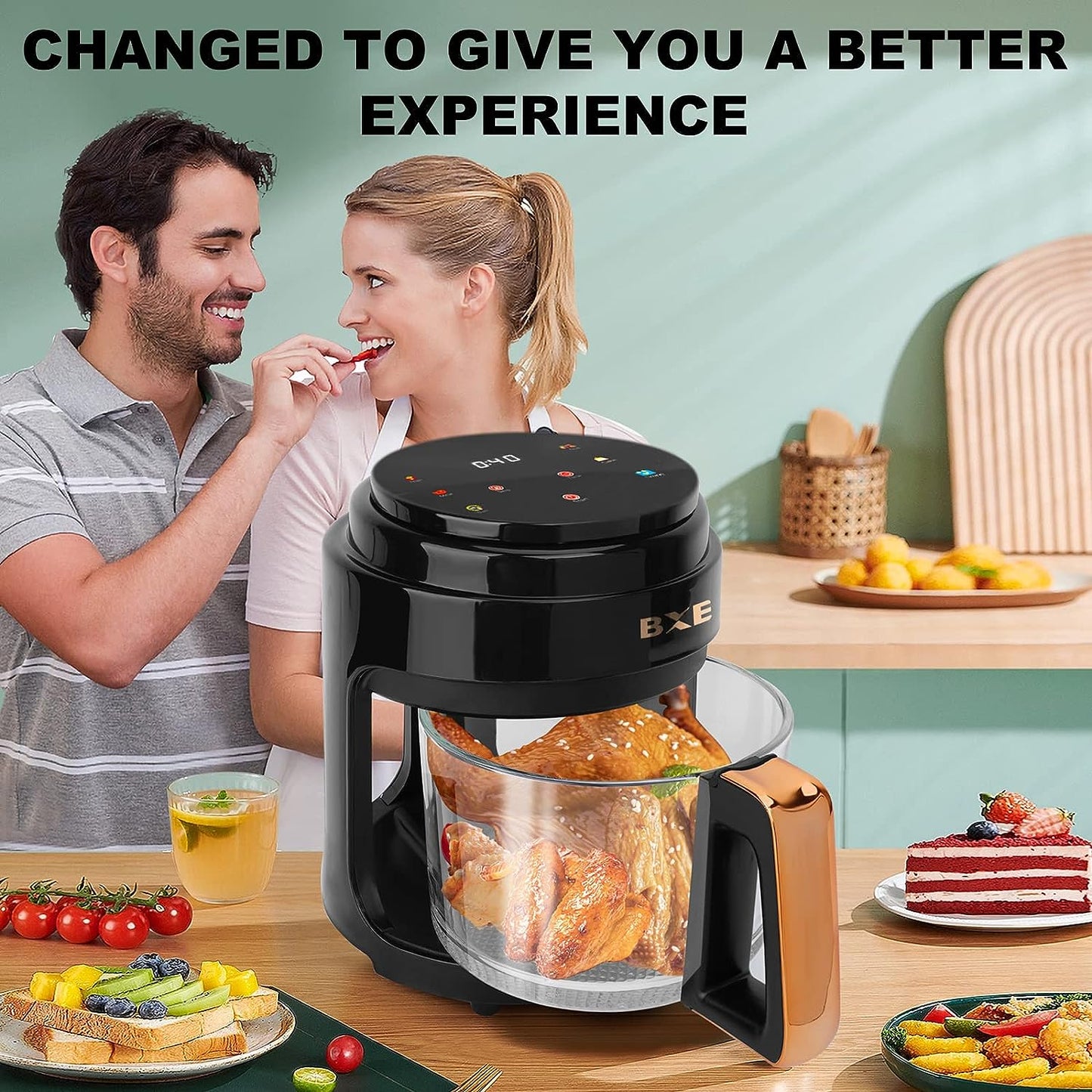 Space-Saving 4QT Air Fryer Oven - Offers No-Oil Frying, Crisping, Roasting, Reheating, and Dehydrating for Quick, Easy Meals; Dishwasher-Safe & Nonstick, Powerful 1400W; Available in Black Color.