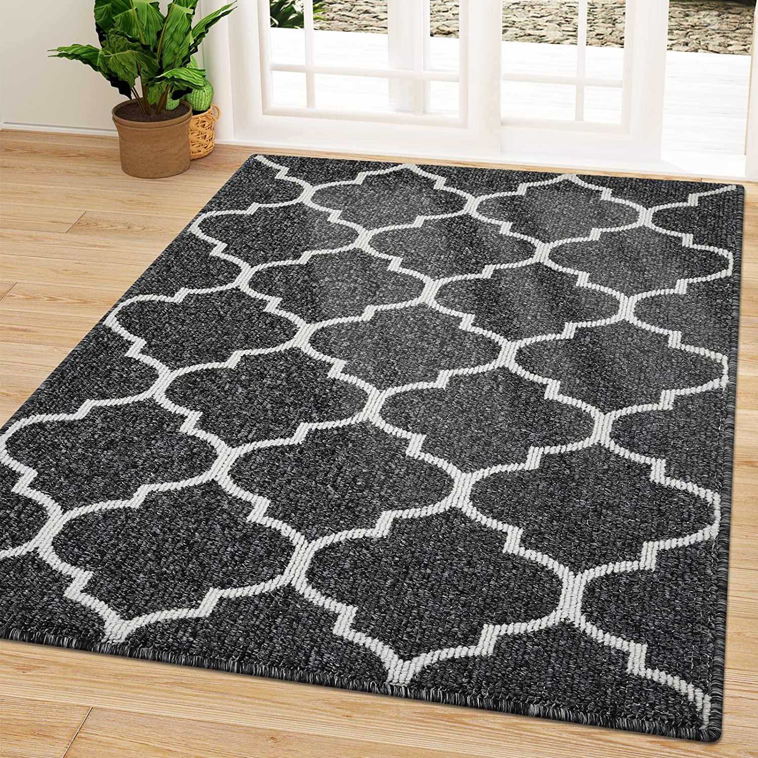 Black Entryway DoorMat: 59" x 36" Non-Slip, Dirt-Resistant, Absorbent Indoor Mat, Low-Profile, Washable for Front and Back Doors