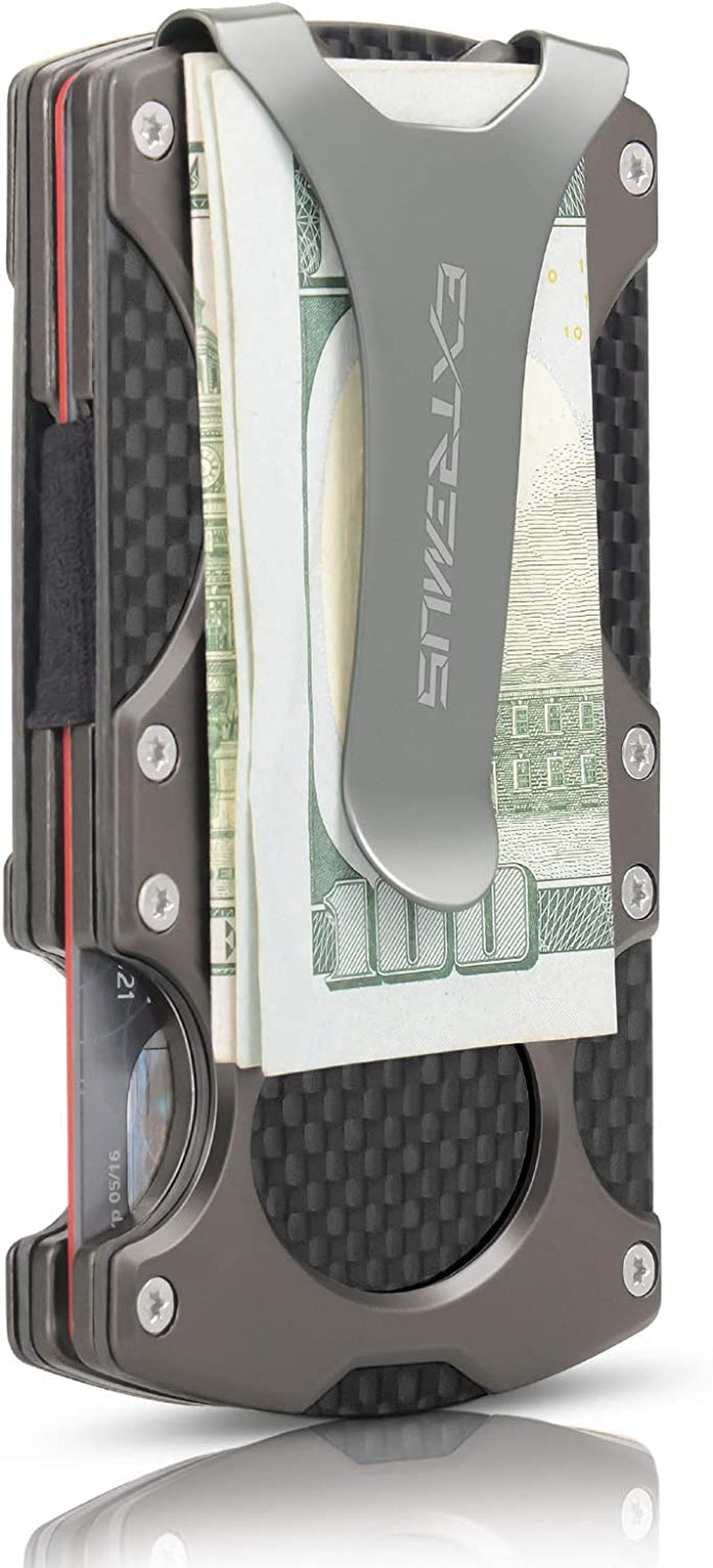 Carbon Fiber Tactical Wallet with RFID Blocking - Ultra-Thin Minimalist Design - Money Clip - Durable Carbon Fiber and Stainless-Steel Construction - Holds 15 Cards plus Cash