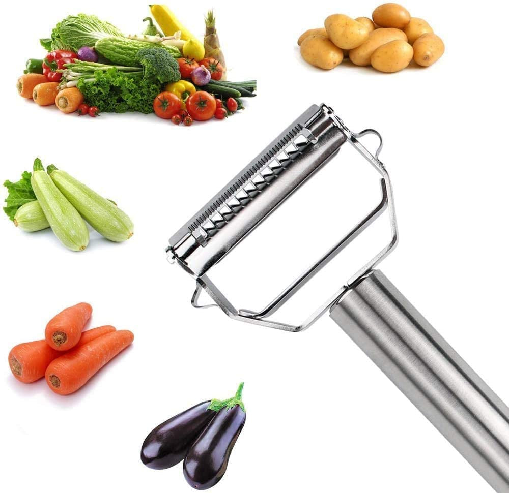 Stainless Steel Julienne Peeler - Double-Sided Blade Vegetable Cutter and Fruit Slicer with Dual Blade, Multifunctional Potato Peeler.