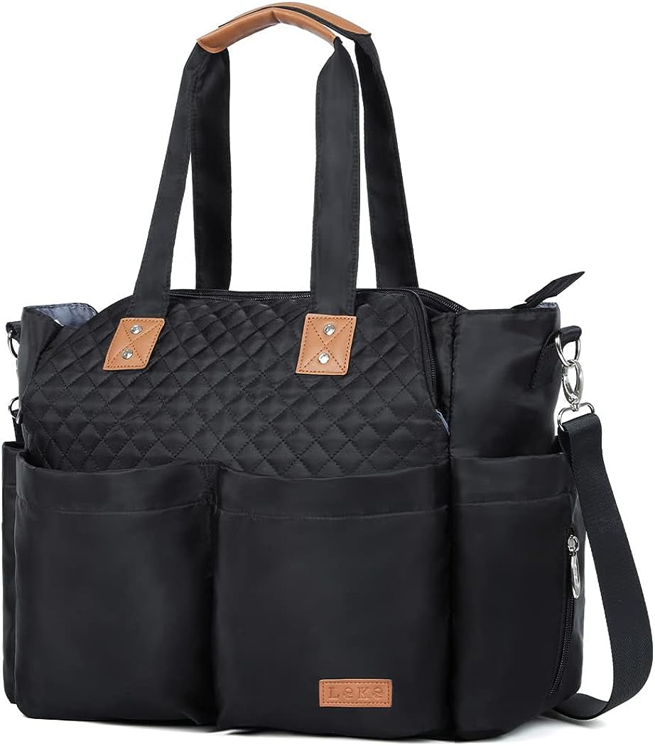 Spacious Diaper Bag Tote for Moms - Large Capacity Women's Diaper Bag with Changing Pad and Stroller Straps, Stylish Black Design