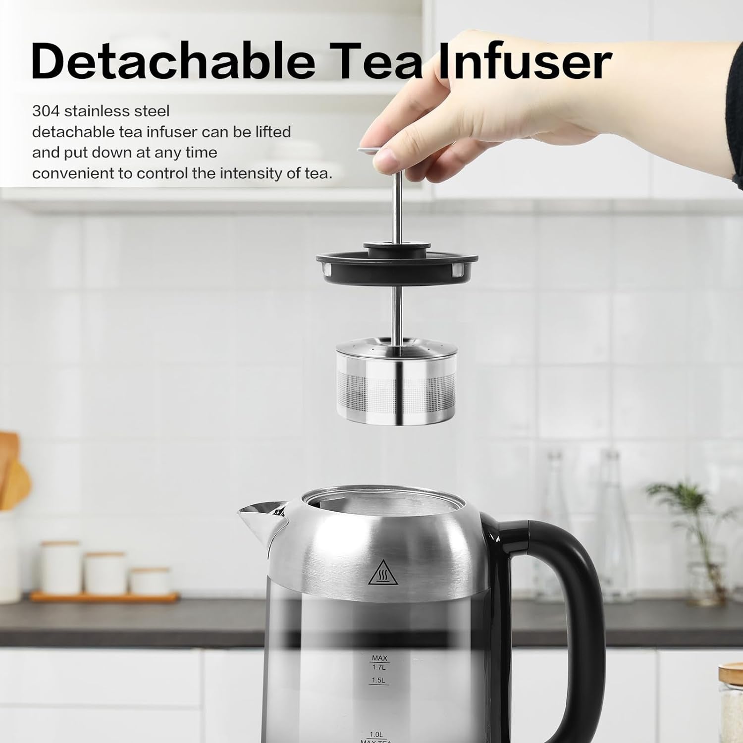 1500W Electric Tea Kettle - Detachable Infuser, 1H Keep Warm, 4 Presets, Smart Water Boiler, Strix Temperature Control, Auto Shutoff, Glass Kettle with Dry-Boil Protection, 1.7L