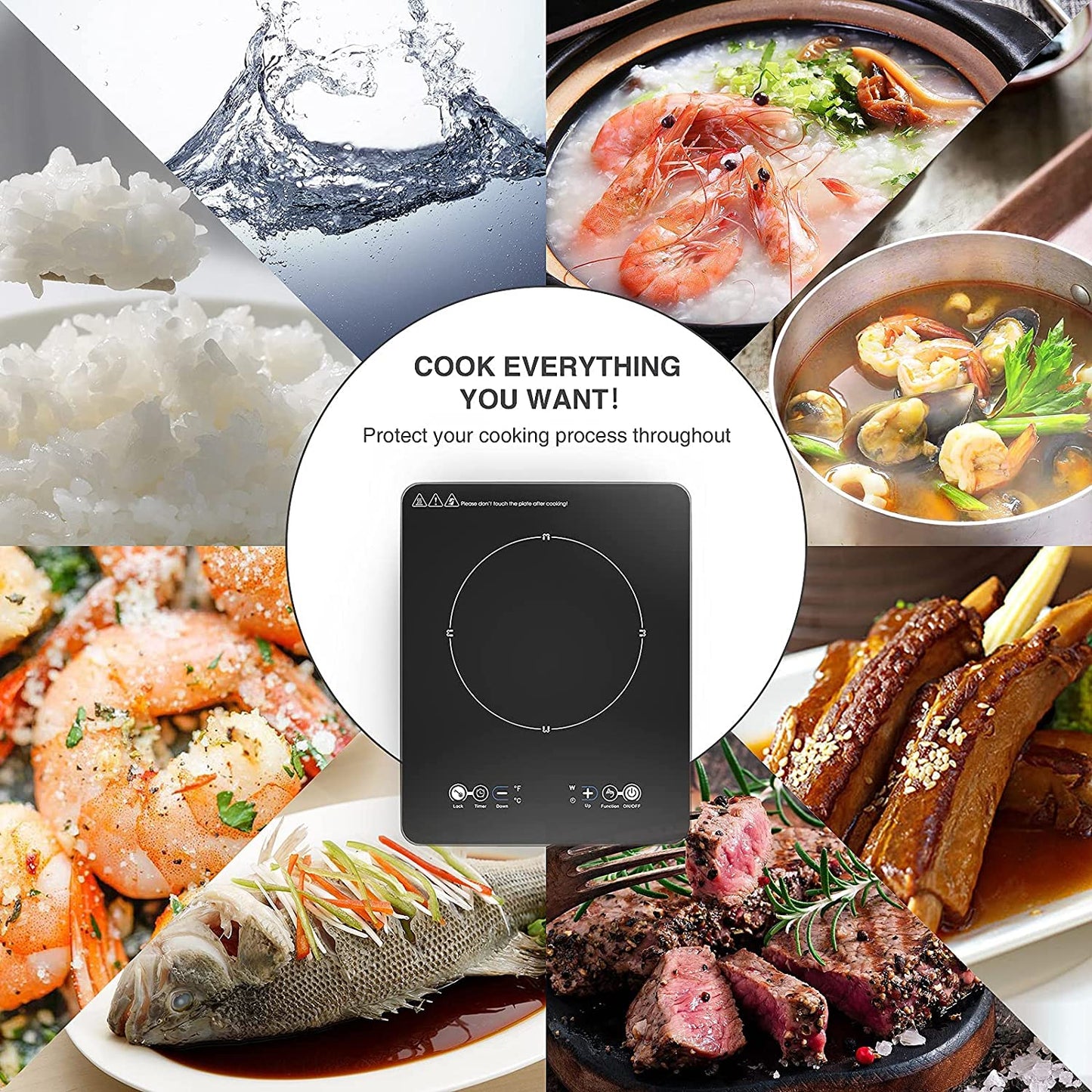 1800W Portable Induction Cooktop - Single Countertop Electric Cooktop with 9 Temperature & Power Levels, 3-Hour Timer, Safety Lock, Ultra-Thin Design, and Low Noise Operation.