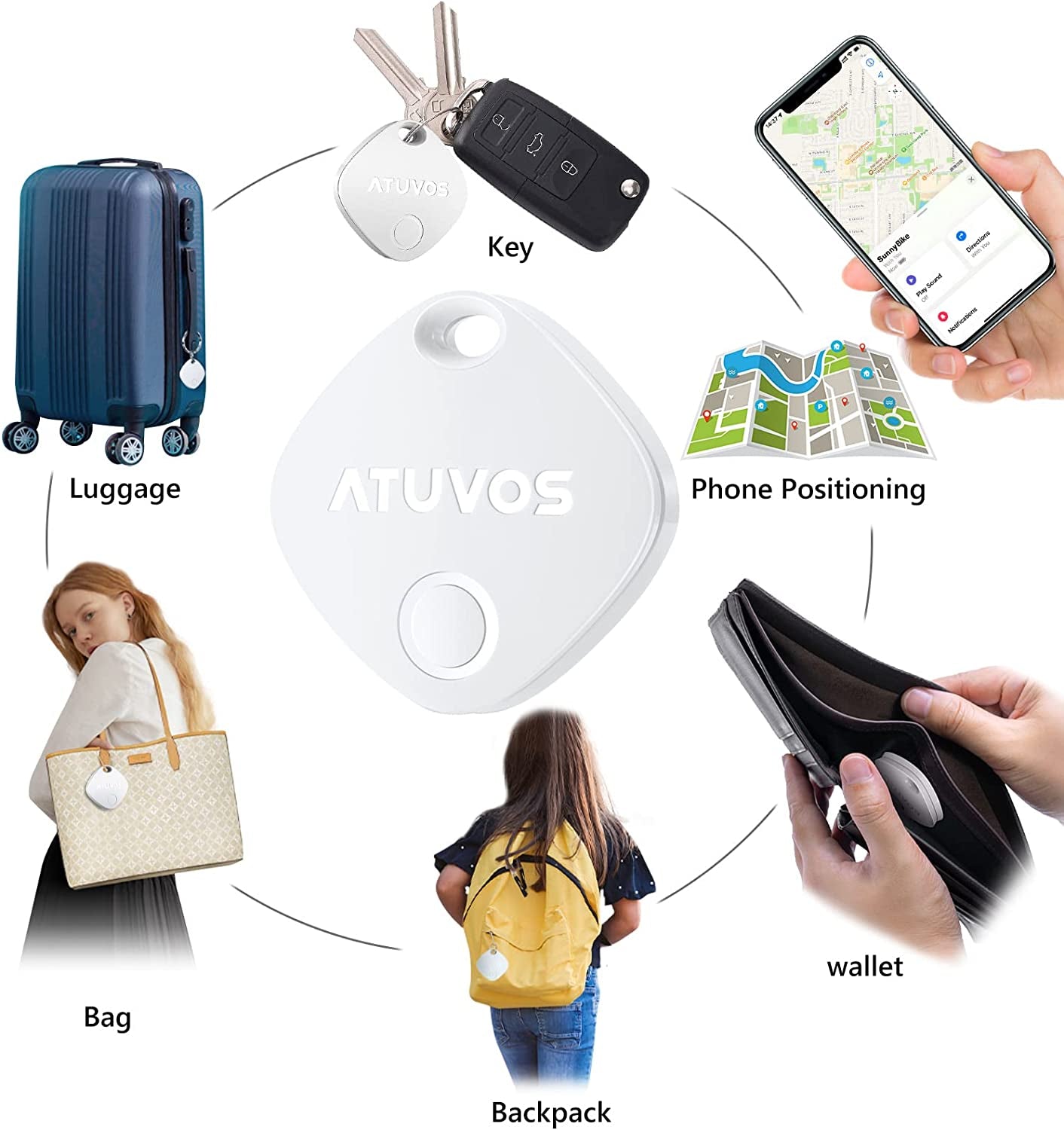 4-Pack Smart Luggage Tracker Tag - Key Finder Compatible with Apple Find My (iOS Only) - Bluetooth Item Locator for Wallets, Bags, Suitcase - Up to 400Ft Range - Replaceable Battery - Water-Resistant