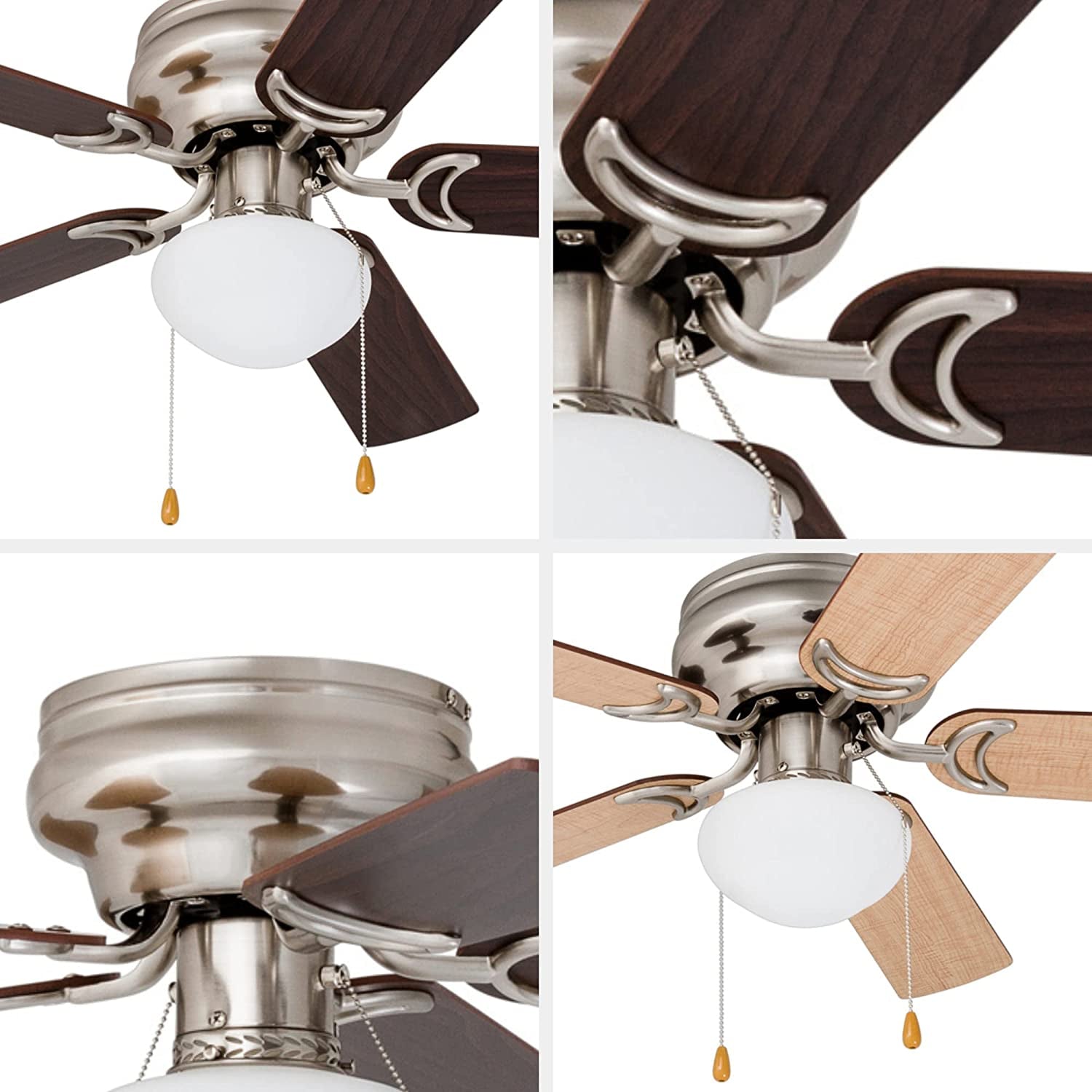  LED Globe Light Hugger/Low Profile Ceiling Fan, 42 inches - Brushed Nickel