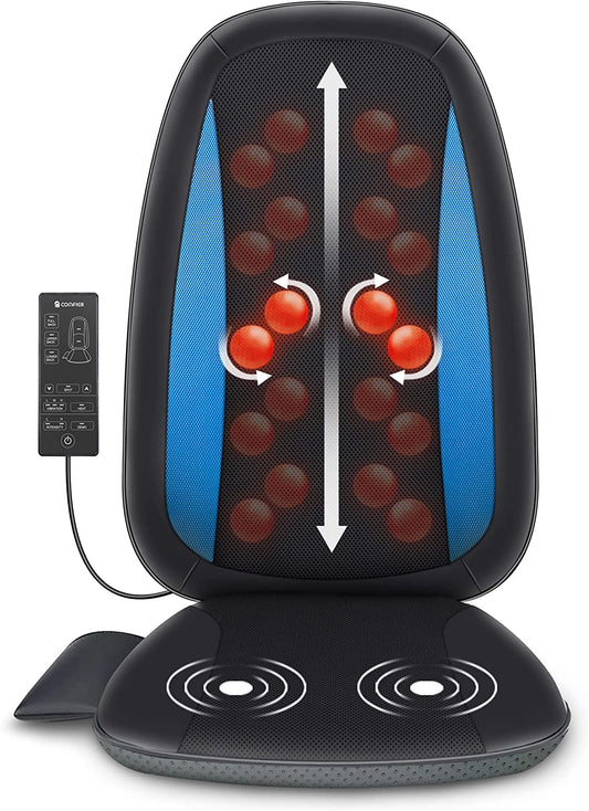 Heat-Enabled Shiatsu Back Massager: Deep Tissue Kneading Massage Seat Cushion, Suitable for Full Back, Electric Body Massager for Home or Office Chair Use