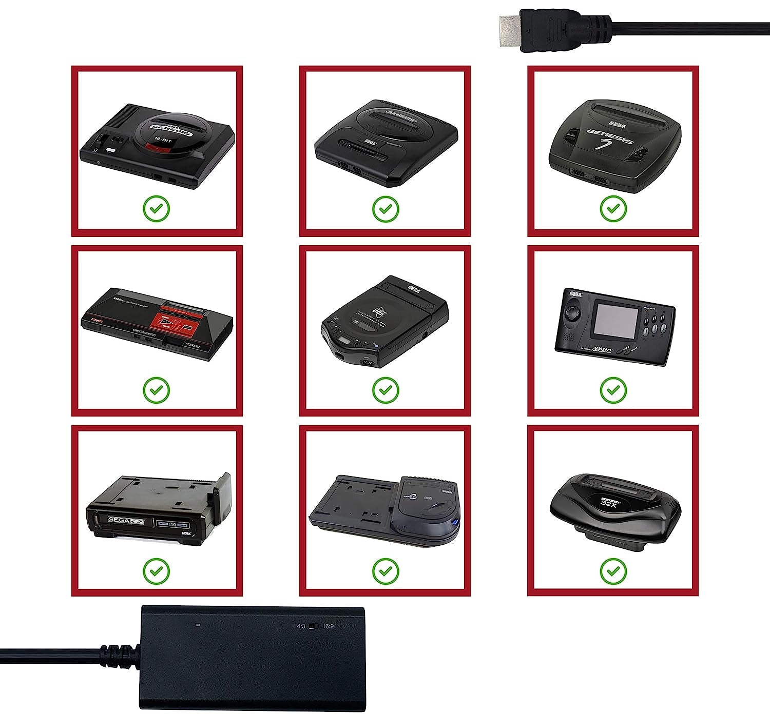 Sega Genesis Model 1/2/3 HDMI Cable - Compatible with Sega CD, Sega CDX, Sega 32X, Sega Nomad, and Original Sega Master System Consoles