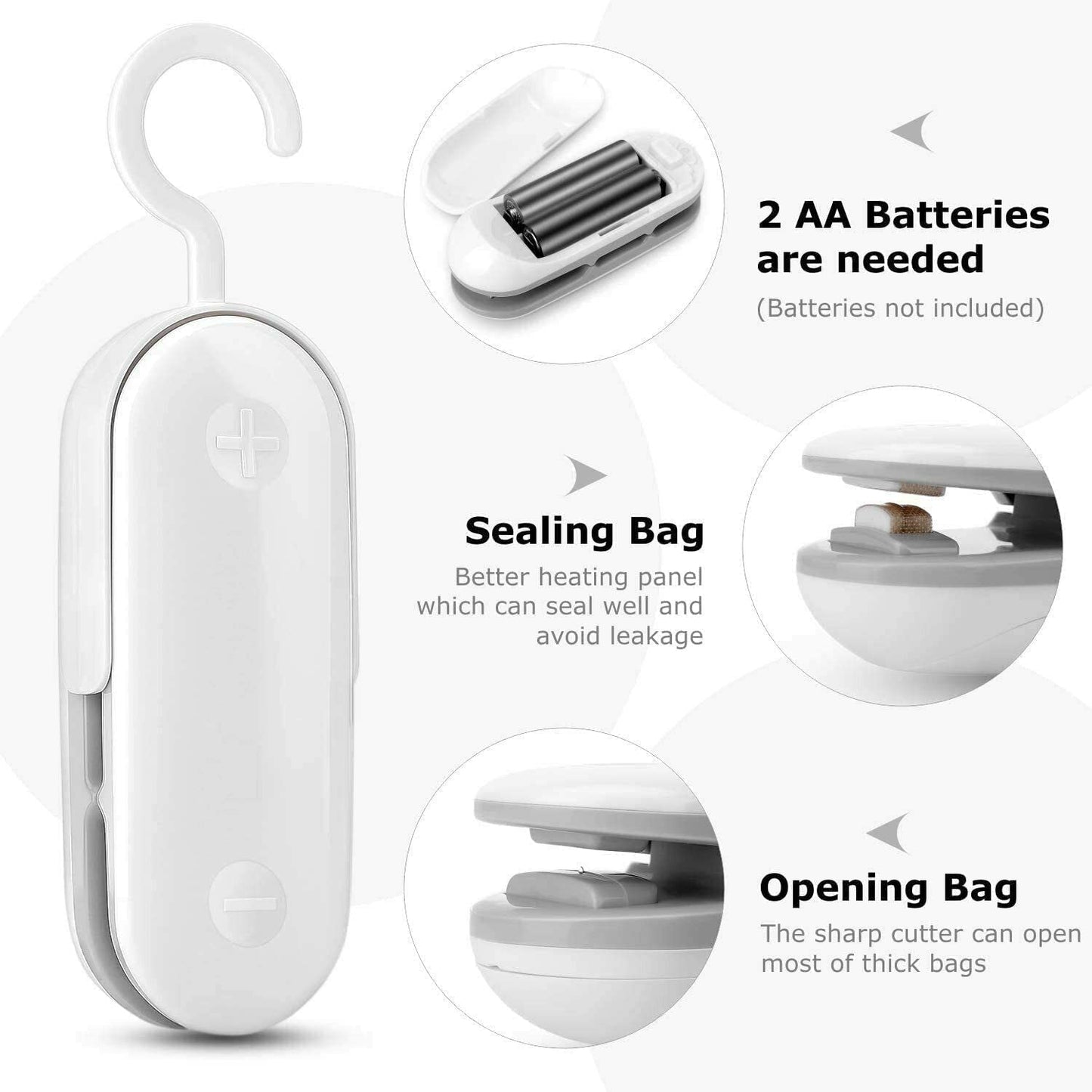 Mini Bag Sealer: Portable 2-in-1 Heat Vacuum Sealers with Plastic Chip Seal and Cutter Function, Comes in a Pack of 2 in White 