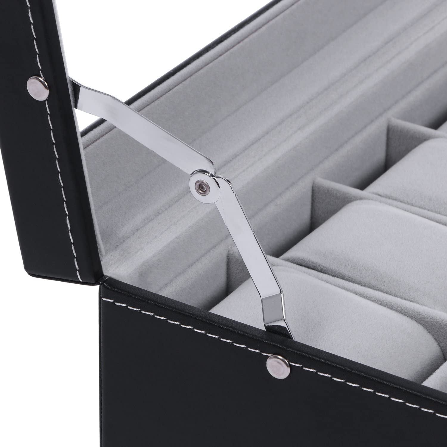 20 Men's Watch Display Storage Case with Metal Hinge, Black PU Leather, Glass Top, and Large Holder 