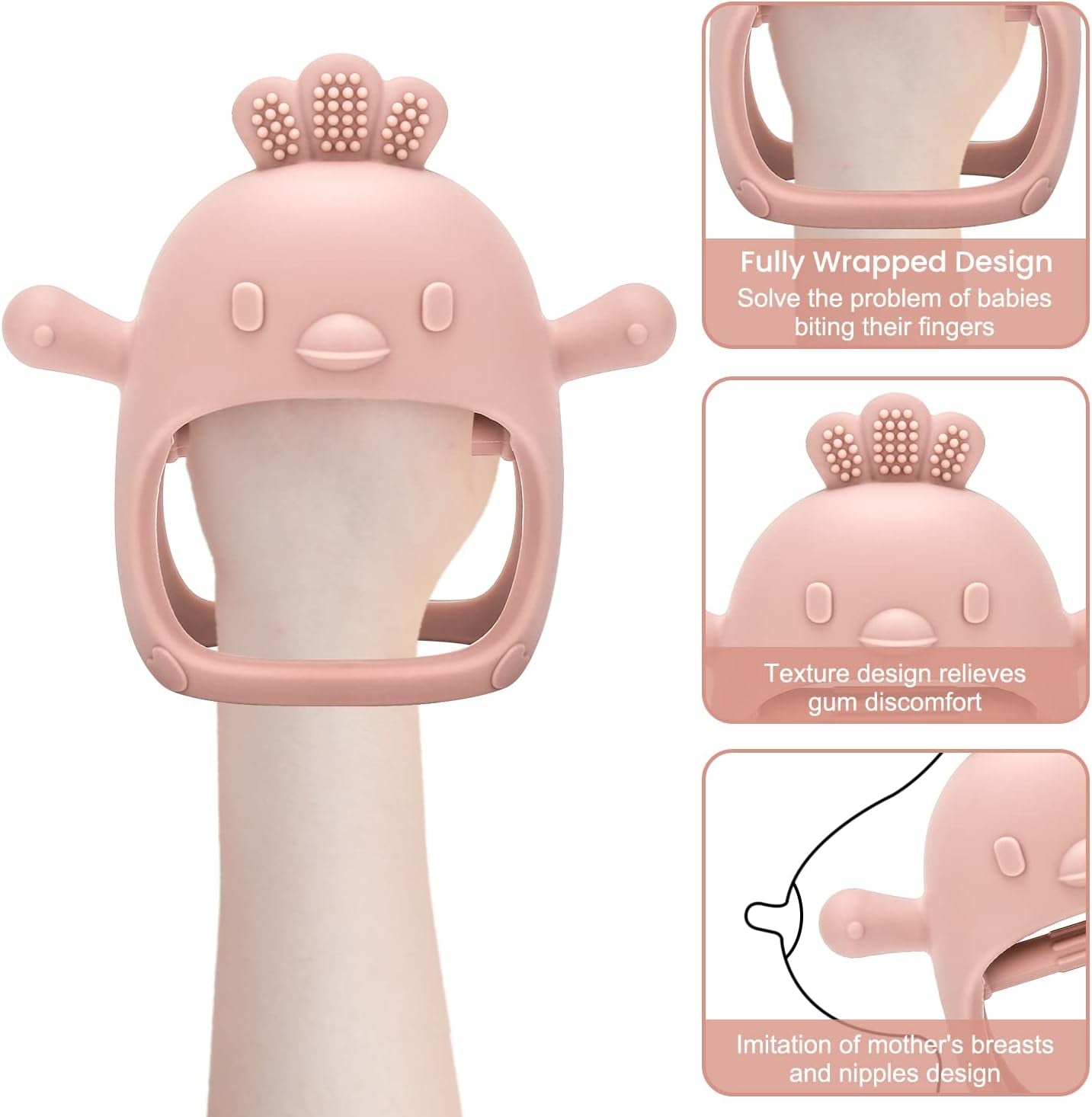 Light Pink Silicone Baby Teething Mitten Toy for Infants 3+ Months - BPA-Free, Anti-Drop, and Sucking Needs Soother - Ideal for Soothing Sore Gums