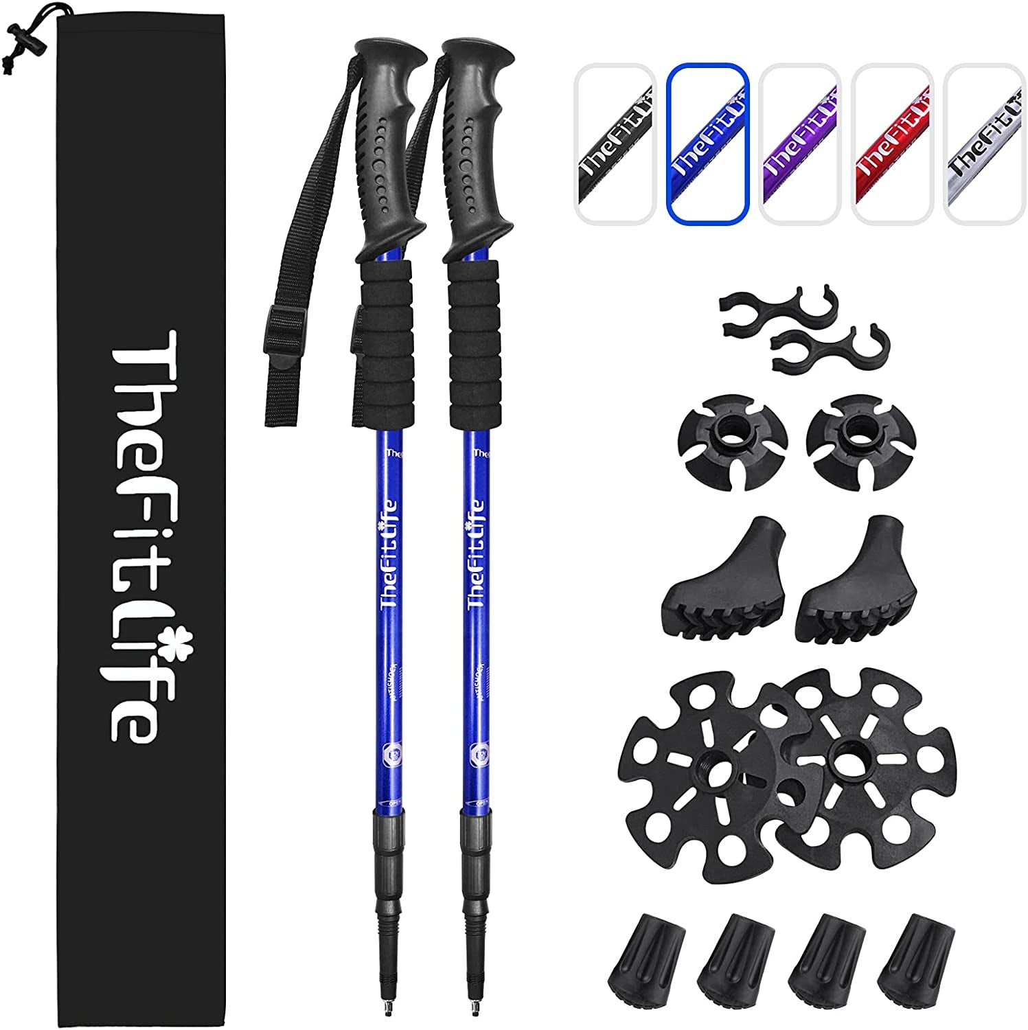 Walking Trekking Poles - Set of 2 with Antishock and Quick Lock System, Telescopic, Collapsible, Ultralight for Hiking, Camping, Mountaineering, Backpacking, Walking, Trekking