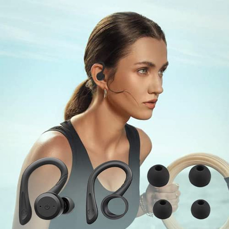 Wireless Bluetooth Sport Earbuds - IPX7 Waterproof, Earhook Design, Stereo Sound, Built-in Mic, Portable Charging Case (Black)