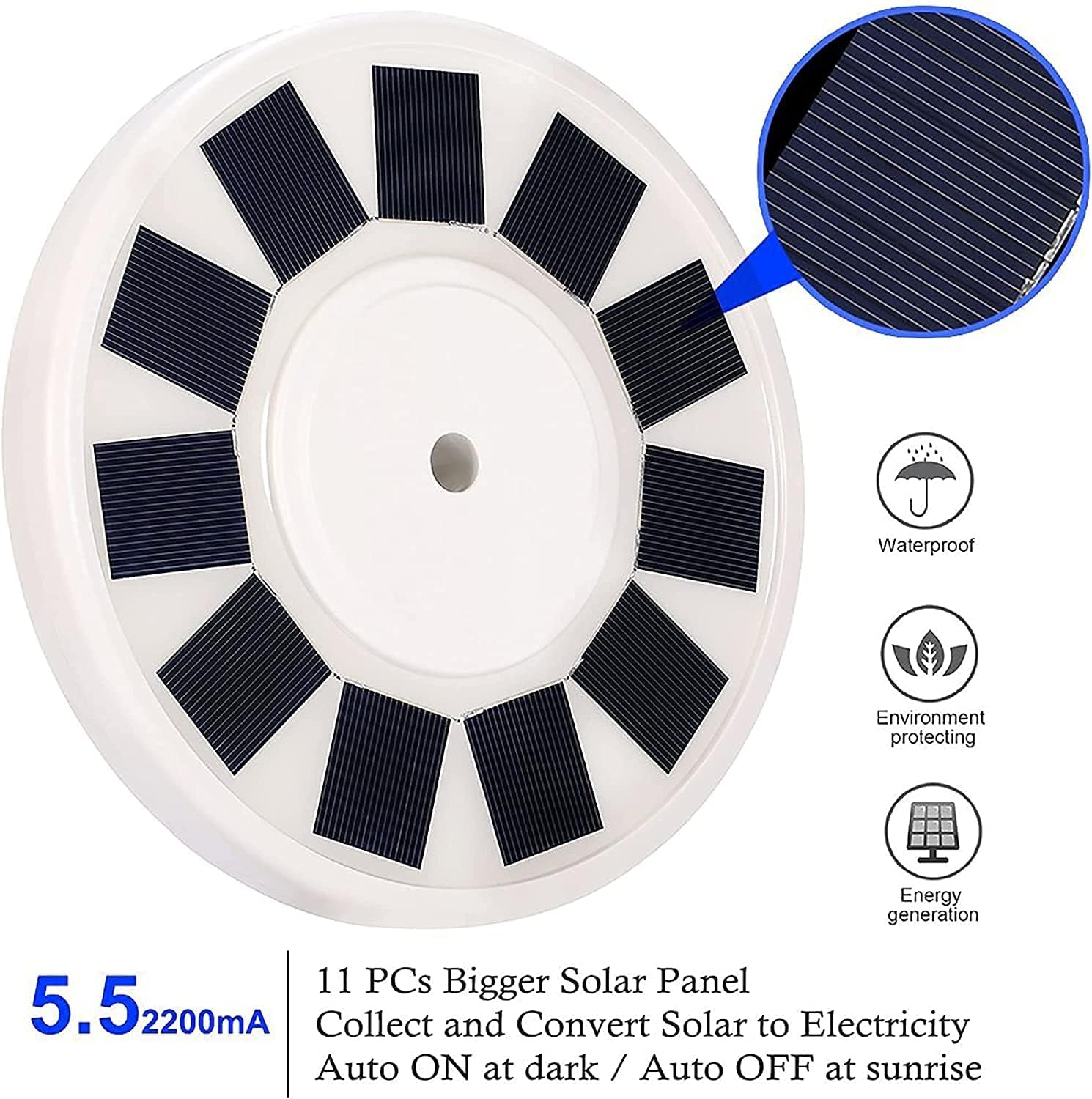 Solar Flag Pole Light - Waterproof Outdoor Spotlight with 30 LED Lights, Dusk to Dawn Auto ON/OFF, 11 Solar Panels, Suitable for Flagpoles with 0.55in Center Hole
