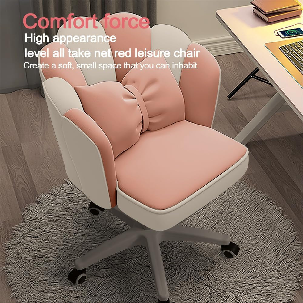 Cute Petal Office Desk Chair, Modern Fabric Height Adjustable Chair Makeup Chairs Computer Chairs (Modern, Pink and White)