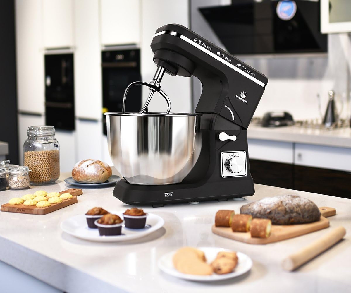 500W Tilt-Head Stand Mixer: 5-Qt Capacity, 6-Speed Kitchen Food Mixer with Accessories in Black