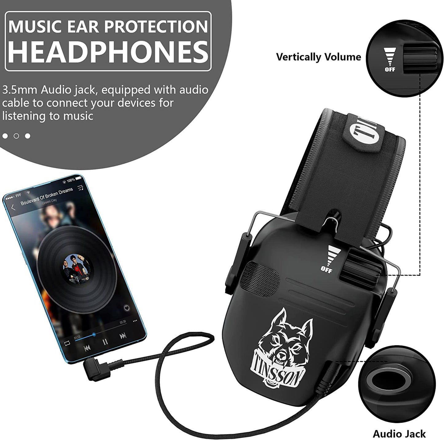 Noise Cancelling Headphones 23dB Shooting Ear Protection Electronic Ear Protection for Shooting/Hunting Noise Reduction Earmuffs with 3.5mm Audio Jack for BLACK