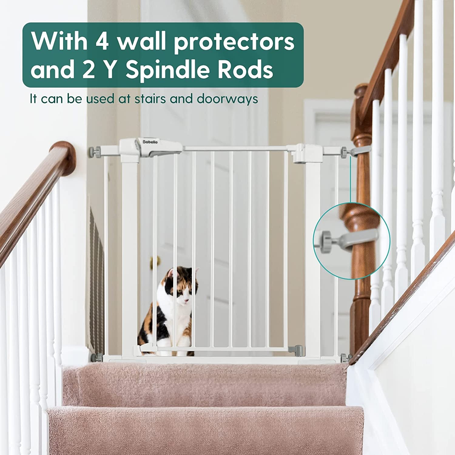 Extra Wide Metal Pet and Baby Gate - 29-48 Inch, Pressure Mounted, Walk Through Design with Door, No Tools or Drilling Required, Includes Wall Cups - Ideal for Stairs and Doorways