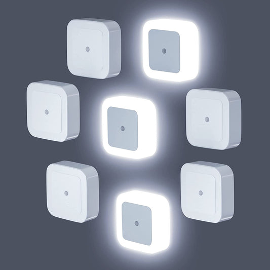 Night Light 8-Pack: These LED Night Lights plug into the wall and feature a Dusk to Dawn Light Sensor. They are ideal for Kids' Bedrooms, Bathrooms, Toilets, Hallways, and Nurseries. The Night Lights have an Auto On/Off function