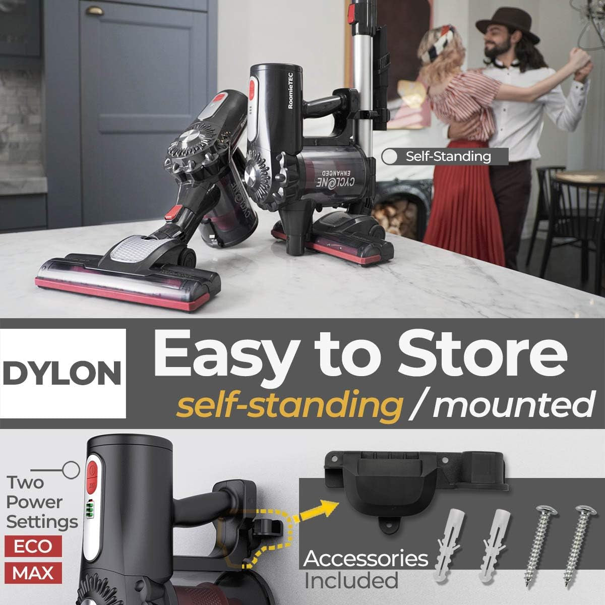 Dylon Cordless Stick Vacuum Cleaner with Self-Standing Feature, Extended Battery Life up to 25 Minutes, and Advanced Filtration System