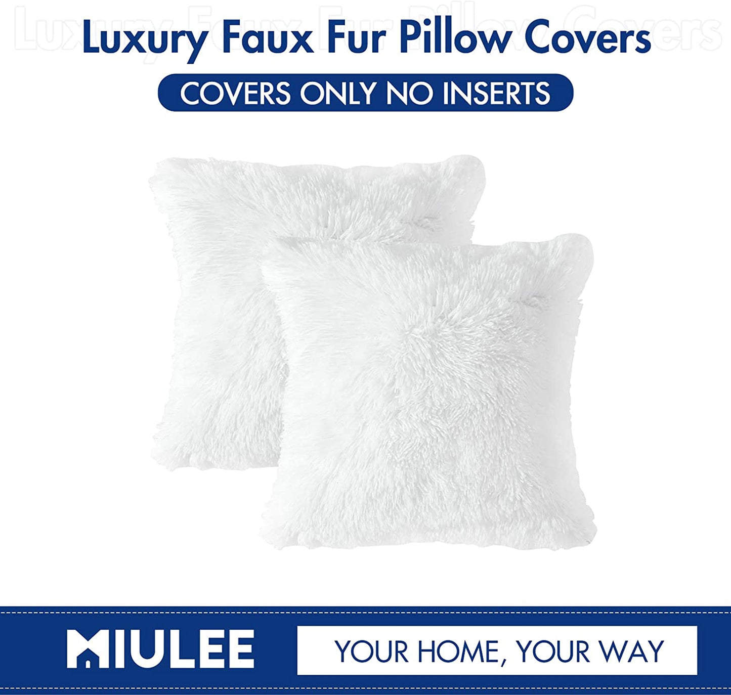 Set of 2 Deluxe Faux Fur Throw Pillow Covers: Add a touch of luxury to your decor with these Plush Decorative Pillow Cases. Perfect for Sofas, Bedrooms, and Cars. Each cover measures 20 x 20 inches in White.