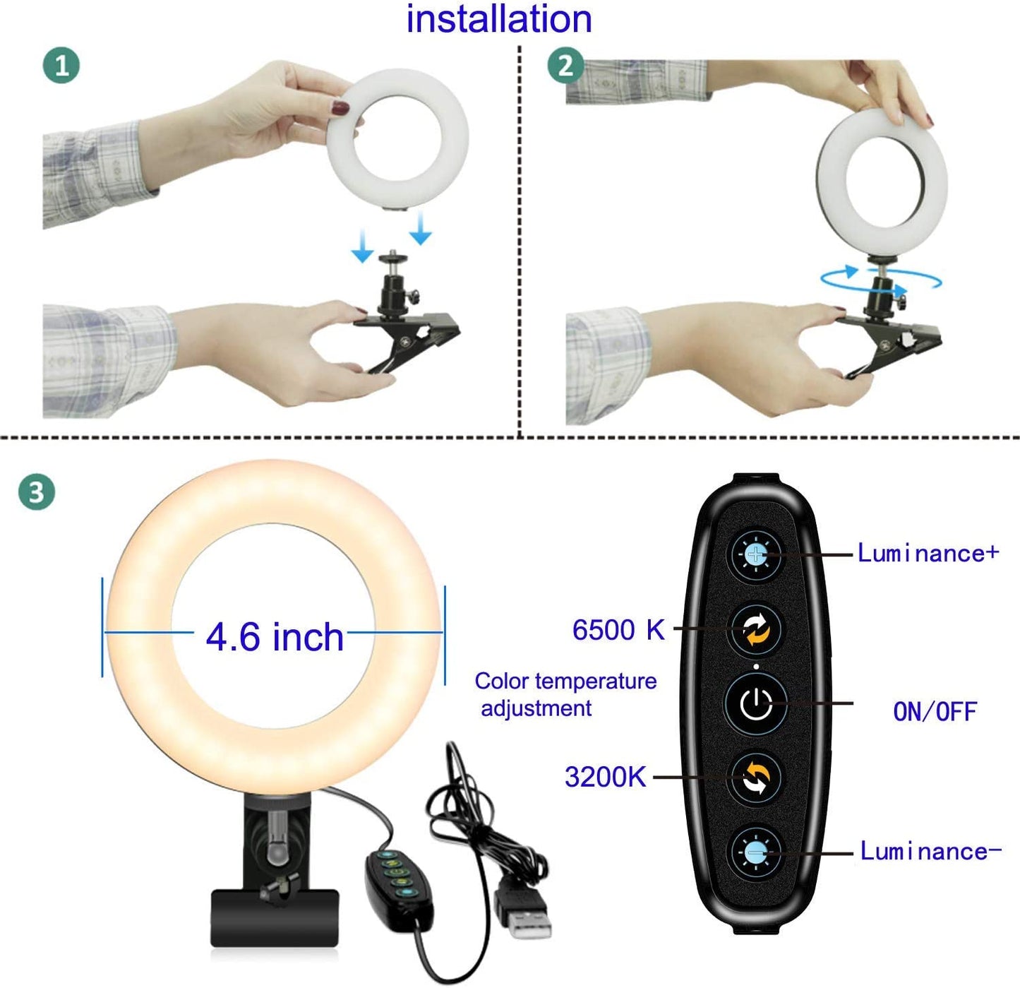 Video Conference Lighting Kit - Dimmable LED Ring Lights - Clips onto Laptop Monitors - Perfect for Remote Working, Zoom Calls, Live Streaming, YouTube Videos, and TikTok.