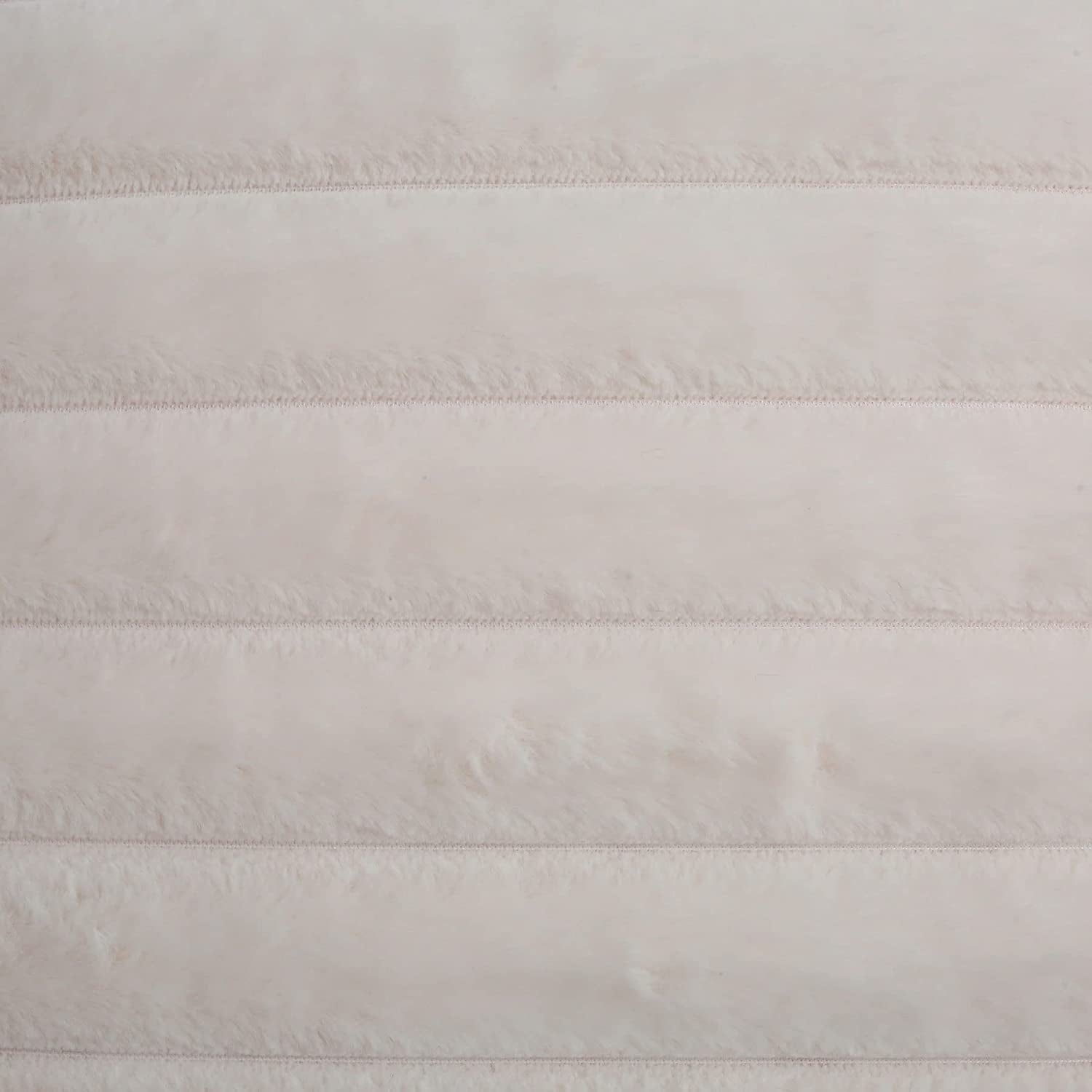 Set of 2 Cream White 20x20 Inch Throw Pillow Covers - Cozy Faux Rabbit Fur Striped Design with Velvet Back for Modern Couch Decor.
