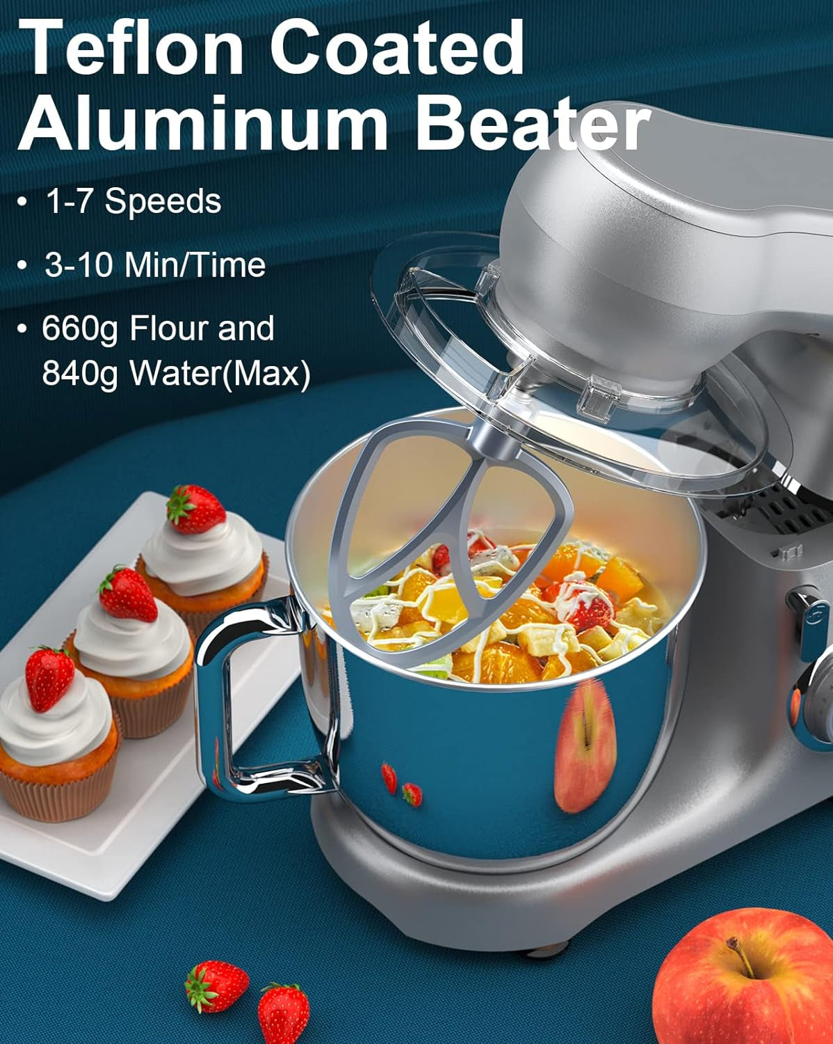 Premium 10-Speed 5.5QT Mini Angel Stand Mixer with DIY Color Stickers, Tilt-Head Design, and Multiple Attachments - Includes Dough Hook, Wire Whisk, Flat Beater, and Stainless Steel Bowl (Silver 1)