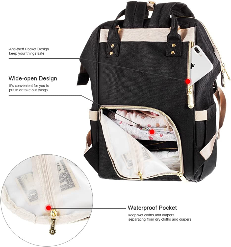 Waterproof Travel Backpack Diaper Bag with Insulated Pockets for Baby Care