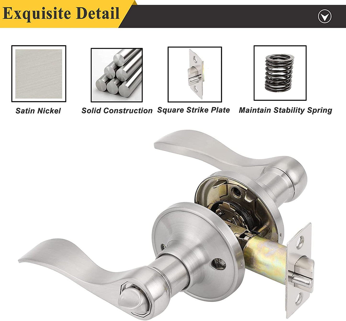 Wave Style Lever Handles for Entrance Door Knobs - Entry Door Locks in a Brushed Nickel Finish.