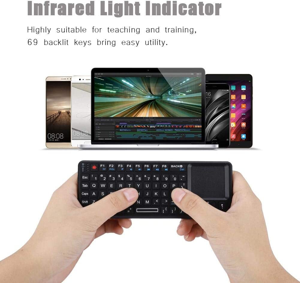 2.4GHz Wireless Touchpad Keyboard - Super Thin and Lightweight Design - Rechargeable and Ultra Mini - Backlit Keyboard with Plug and Play Functionality - Suitable for HTPC, PS3, PS4, and more.