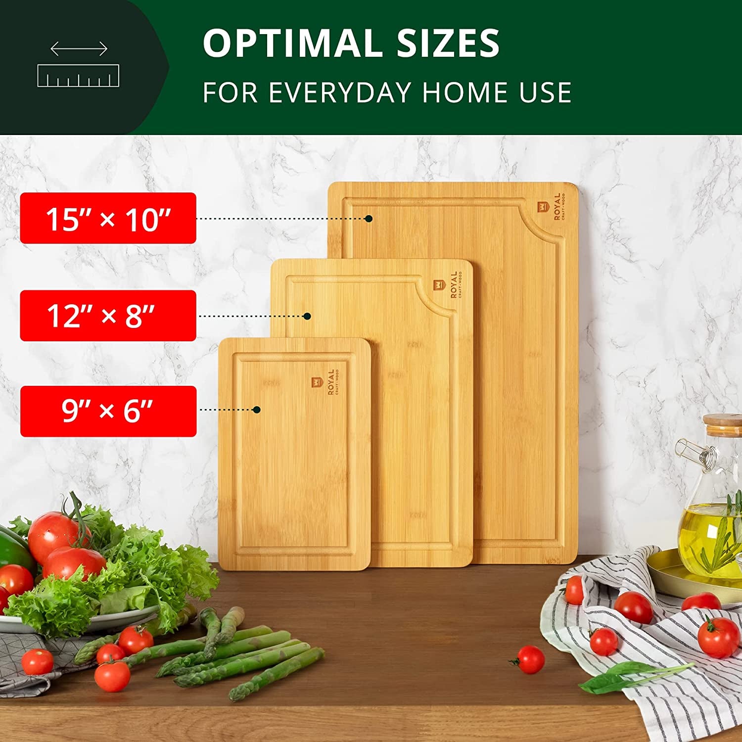 Bamboo Cutting Board Set - Set of 3 Durable Cutting Boards with Juice Grooves, Ideal for Chopping Meats and Vegetables, Featuring Easy Grip Handles - Perfect Kitchen Gadgets Gift