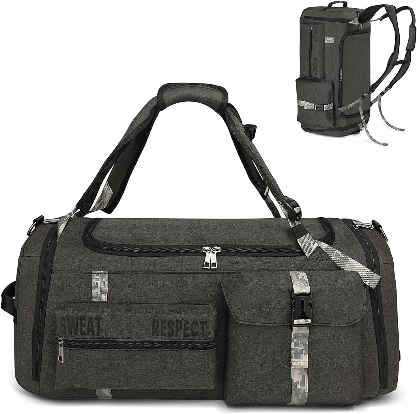 Sports Duffle Bag Backpack - Large Gym Bag for Men - Includes Shoe Compartment and Wet Pocket - Ideal for Travel and Sports Activities.