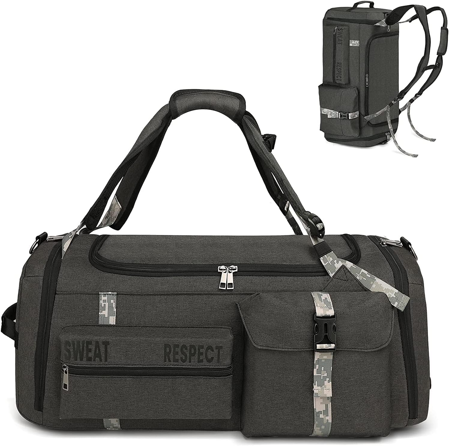 Sports Duffle Bag Backpack - Large Gym Bag for Men - Includes Shoe Compartment and Wet Pocket - Ideal for Travel and Sports Activities.
