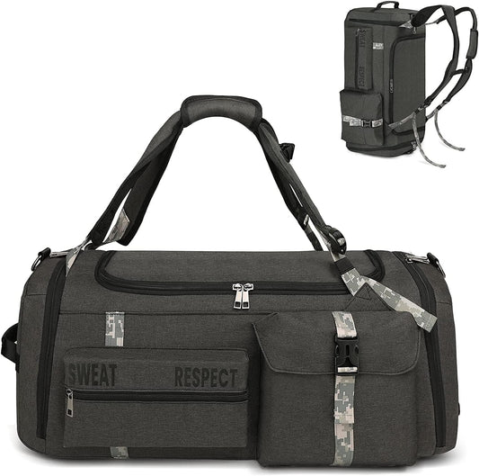 Sports Duffle Bag Backpack - Large Gym Bag for Men - Includes Shoe Compartment and Wet Pocket - Ideal for Travel and Sports Activities.