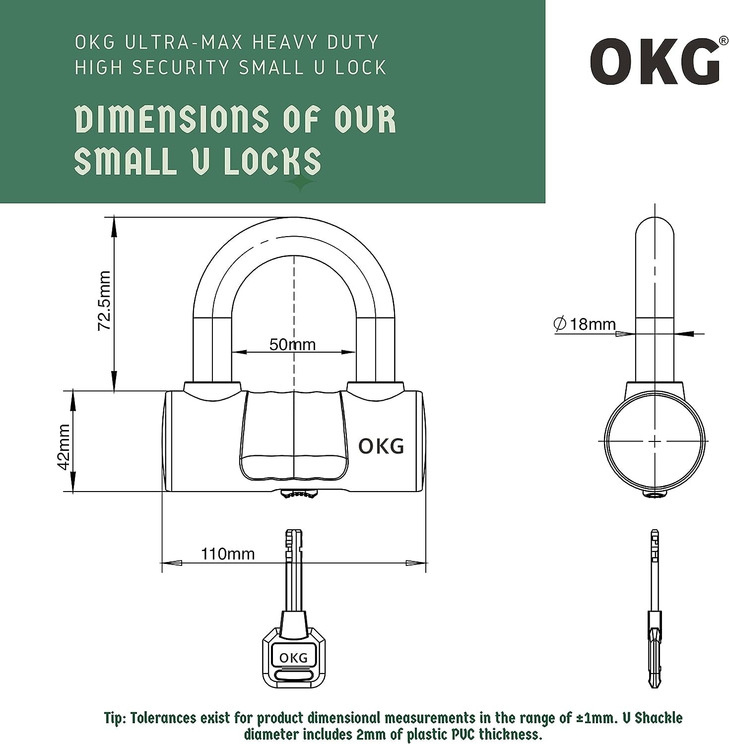 Small U Lock - High-Strength 18mm (11/16") Thick Hardened Alloy Steel U Shackle, Enhanced Anti-Theft, Anti-Saw, Anti-Cut Features for Motorcycle and Bicycle Security (Excludes Security Cable and Chain)