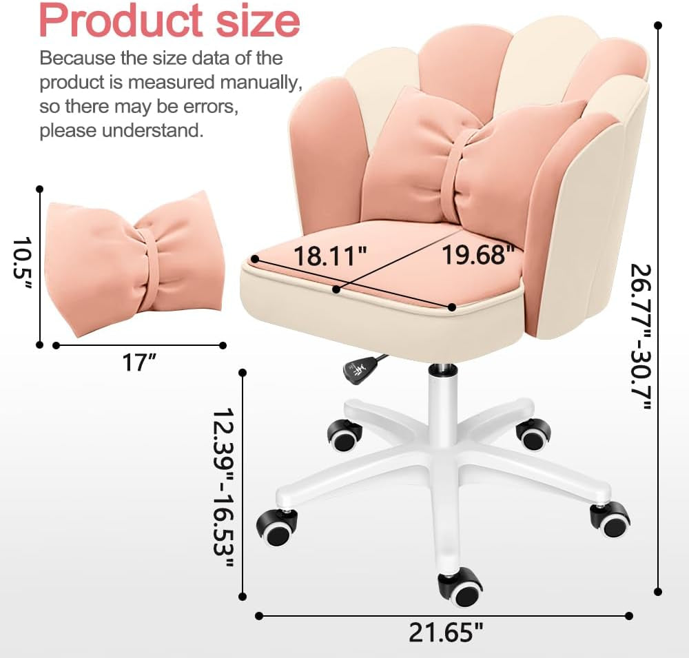 Cute Petal Office Desk Chair, Modern Fabric Height Adjustable Chair Makeup Chairs Computer Chairs (Modern, Pink and White)