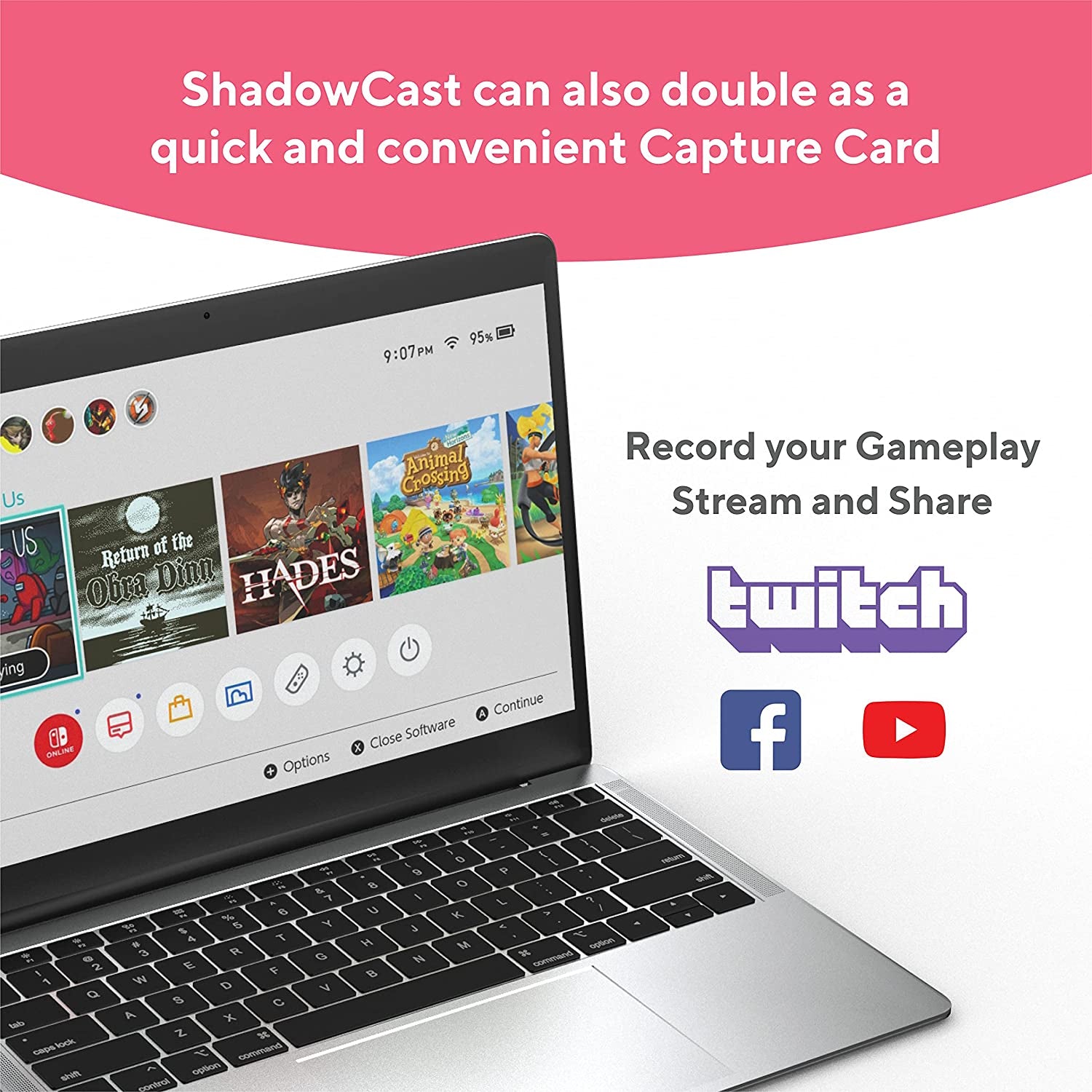 Shadowcast - Effortlessly Connect and Play Game Consoles on your Laptop, Compact Capture Card with Excellent Performance.