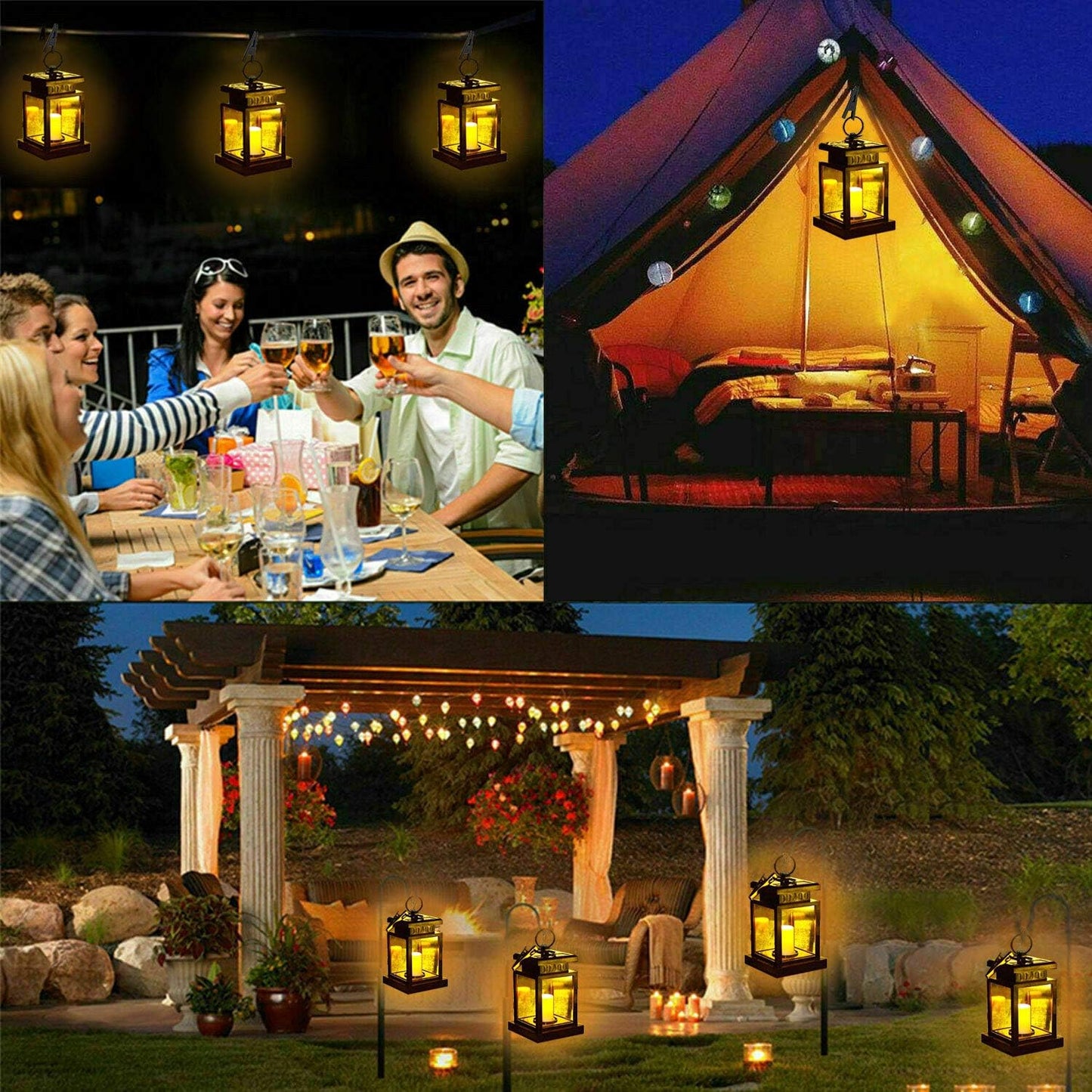 Hanging Solar Lantern Light Outdoor,  Decorative Waterproof Metal LED Garden Lights,Hanging Solar Light for Hanging Garden Lantern Table Lamp Night Light Warm Lighting - 4 Pack